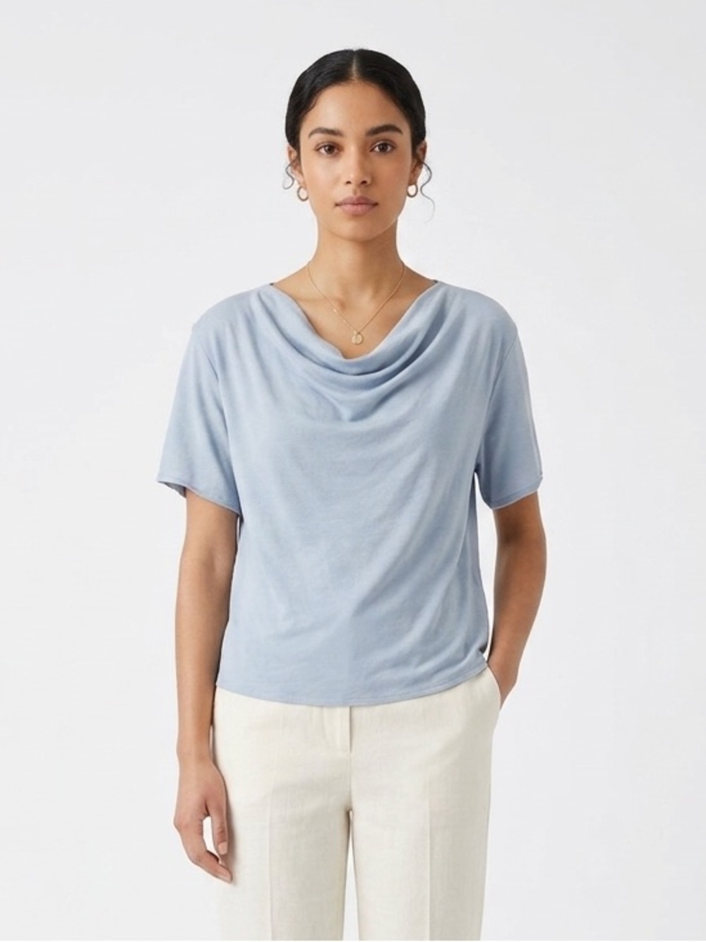 Vince Powder Blue Drapey Cowl Neck Tee Minimalist Elevated Basic Size Medium